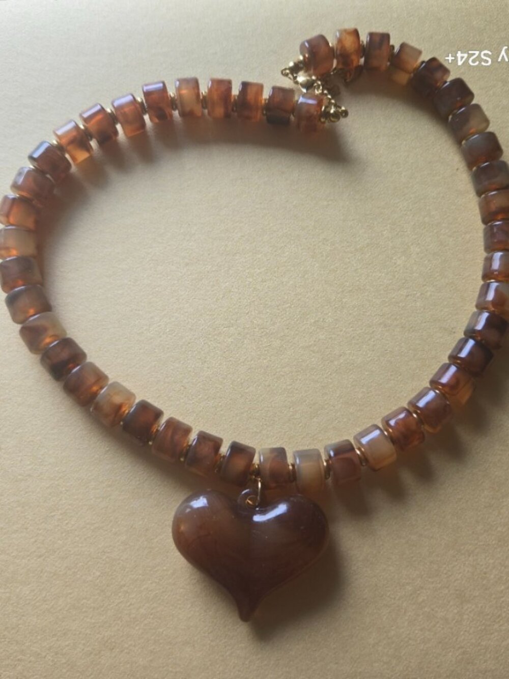 Chunky Amber Puffy Heart Pendant Necklace